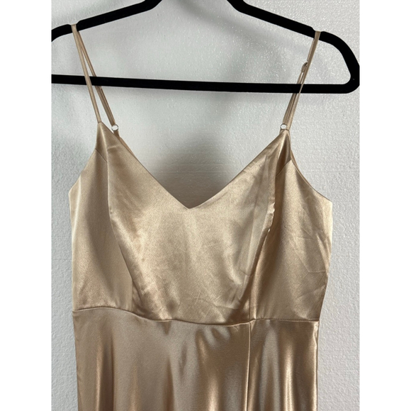 Birdy Grey Gold Satin V-Neck Midi Dress size Small - Picture 8 of 9